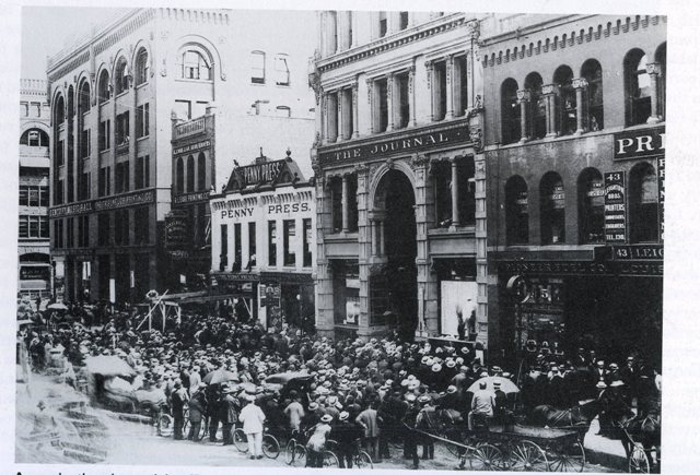 smaller version, photo of newspaper row, minneapolis journal, from hclib, published in downtown book