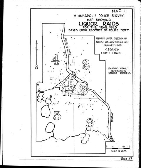 smaller version, liquor raid map 1928,survey of police department