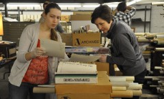 heidi and anna, at work in the city archives, april 18, 2014