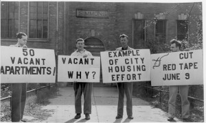 University of Minnnesota veterans club demonstrates in front of Simmons School, 1947, hclib